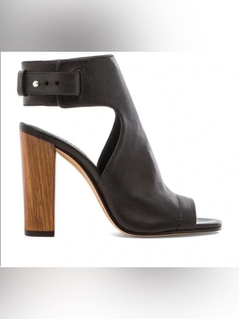 Vince Black Leather Open-Toe Ankle Cuff Block Heel Sandal